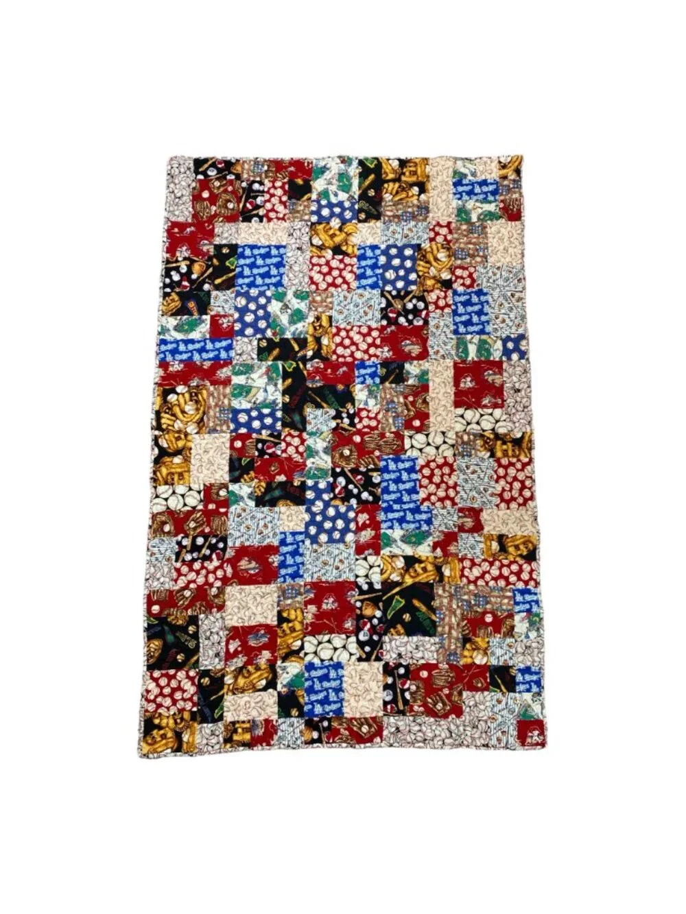 Handmade Yellow Brick Road Baseball Theme Quilted Quilt Flannel Back LA Dodgers